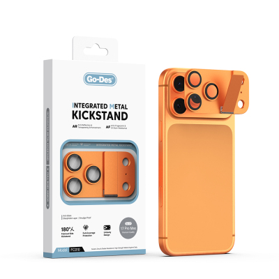 Apple iPhone 17 Pro Max Go Des CL-23 Anti Reflective Standlı Kamera Lens Koruyucu Turuncu