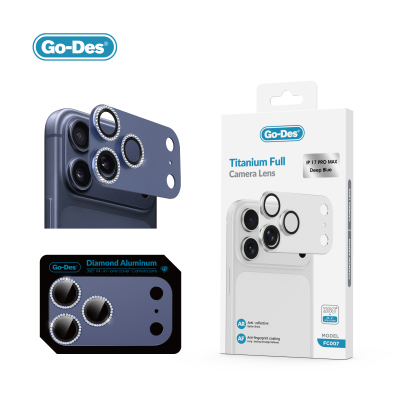 Apple iPhone 17 Pro Max Go Des FC006 Diamond Titanium Series Anti-Reflective Camera Lens Protector Navy blue