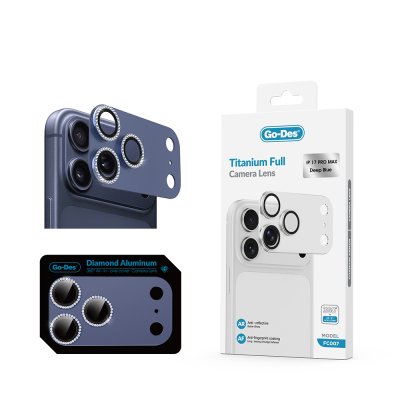 Apple iPhone 17 Pro Max Go Des FC006 Diamond Titanium Series Anti-Reflective Camera Lens Protector Navy blue