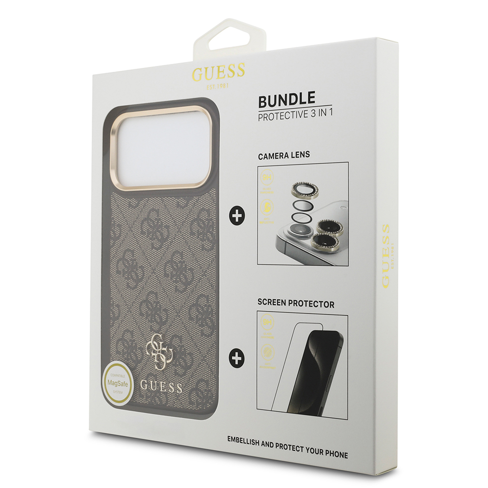 Apple iPhone 17 Pro Max Guess Orjinal Lisanslı 4G ve Yazı Logolu Kılıf + Ekran Koruyucu + Lens Koruyucu 3in1 Aksesuar Seti - 1