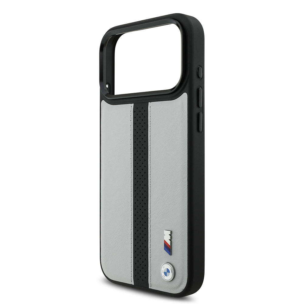 Apple iPhone 17 Pro Max Kılıf BMW Orjinal Lisanslı M-safe Şarj Özellikli Deri Arka Yüzey Metal Logolu Delikli Şerit Tasarımlı Kapak - 7