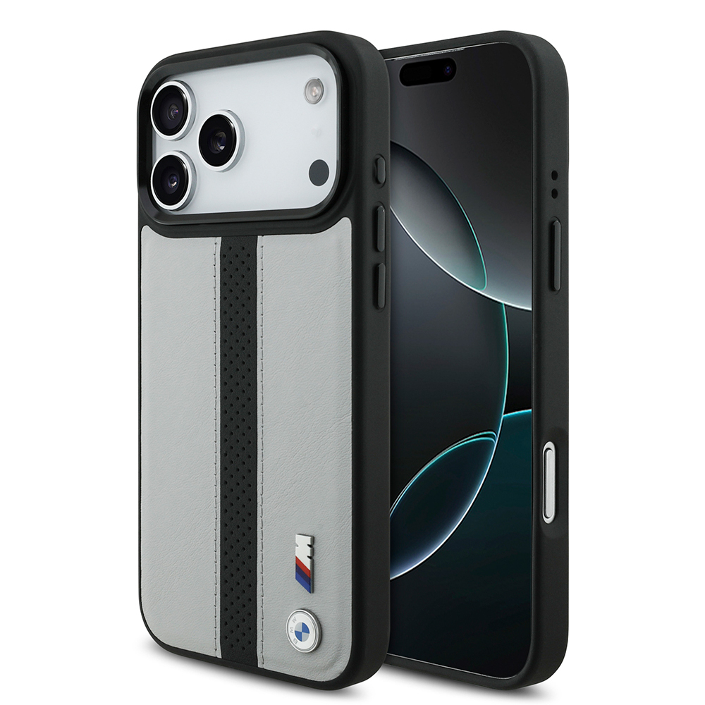 Apple iPhone 17 Pro Max Kılıf BMW Orjinal Lisanslı M-safe Şarj Özellikli Deri Arka Yüzey Metal Logolu Delikli Şerit Tasarımlı Kapak - 2