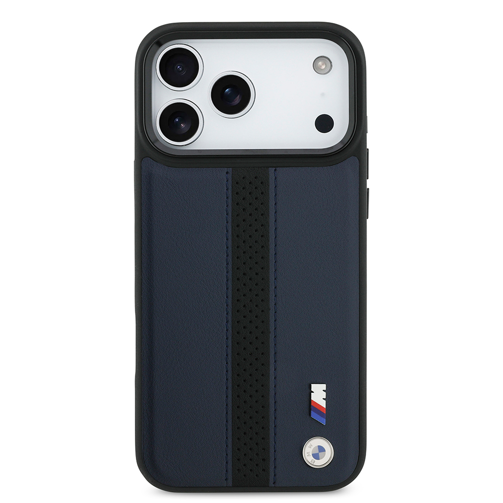 Apple iPhone 17 Pro Max Kılıf BMW Orjinal Lisanslı M-safe Şarj Özellikli Deri Arka Yüzey Metal Logolu Delikli Şerit Tasarımlı Kapak - 20