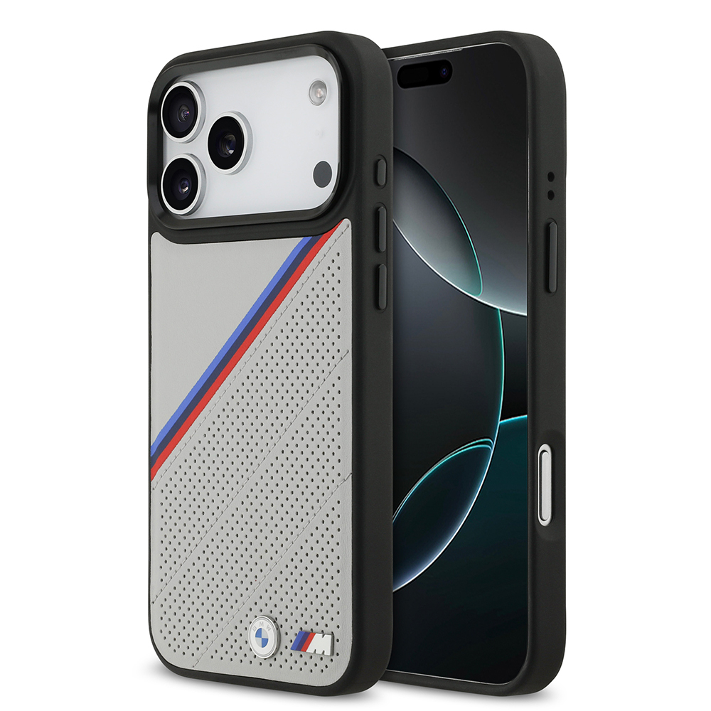 Apple iPhone 17 Pro Max Kılıf BMW Orjinal Lisanslı M-safe Şarj Özellikli M Logolu Üç Şeritli Delikli Deri Kapak - 3