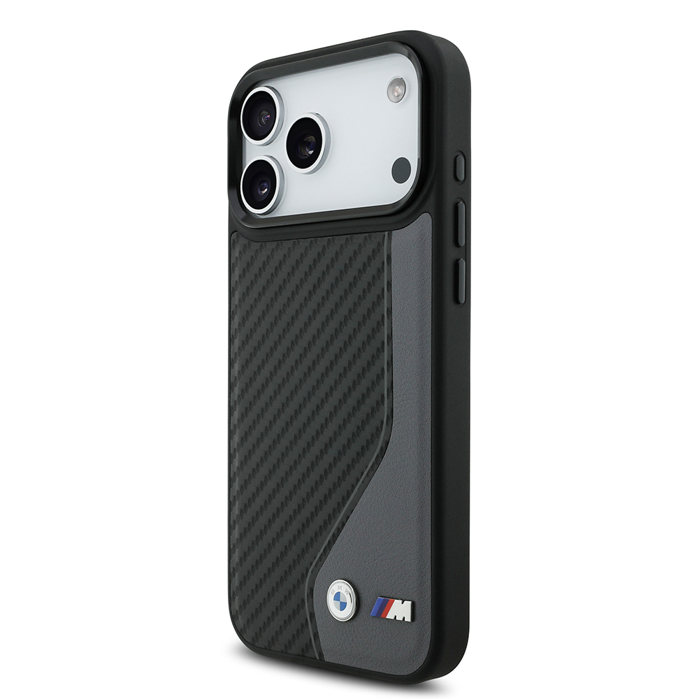 Apple iPhone 17 Pro Max Kılıf BMW Orjinal Lisanslı M-safe Şarj Özellikli Metal BMW ve M Logolu PU Karbon Tasarımlı Kapak - 3