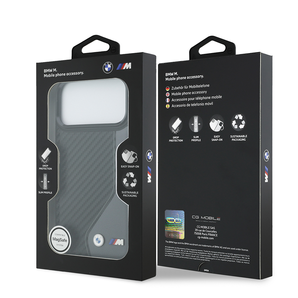 Apple iPhone 17 Pro Max Kılıf BMW Orjinal Lisanslı M-safe Şarj Özellikli Metal BMW ve M Logolu PU Karbon Tasarımlı Kapak - 9