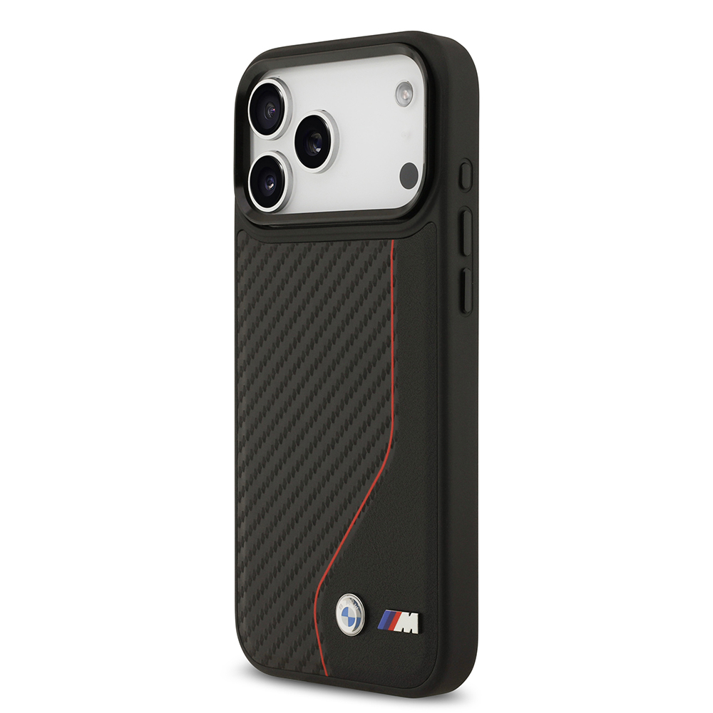 Apple iPhone 17 Pro Max Kılıf BMW Orjinal Lisanslı M-safe Şarj Özellikli Metal BMW ve M Logolu PU Karbon Tasarımlı Kapak - 10