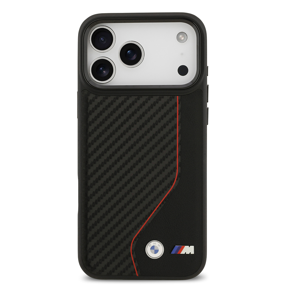 Apple iPhone 17 Pro Max Kılıf BMW Orjinal Lisanslı M-safe Şarj Özellikli Metal BMW ve M Logolu PU Karbon Tasarımlı Kapak - 11