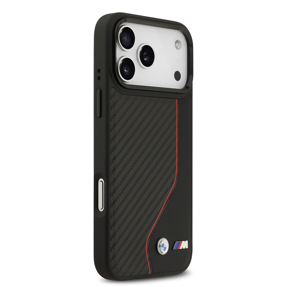 Apple iPhone 17 Pro Max Kılıf BMW Orjinal Lisanslı M-safe Şarj Özellikli Metal BMW ve M Logolu PU Karbon Tasarımlı Kapak - 12