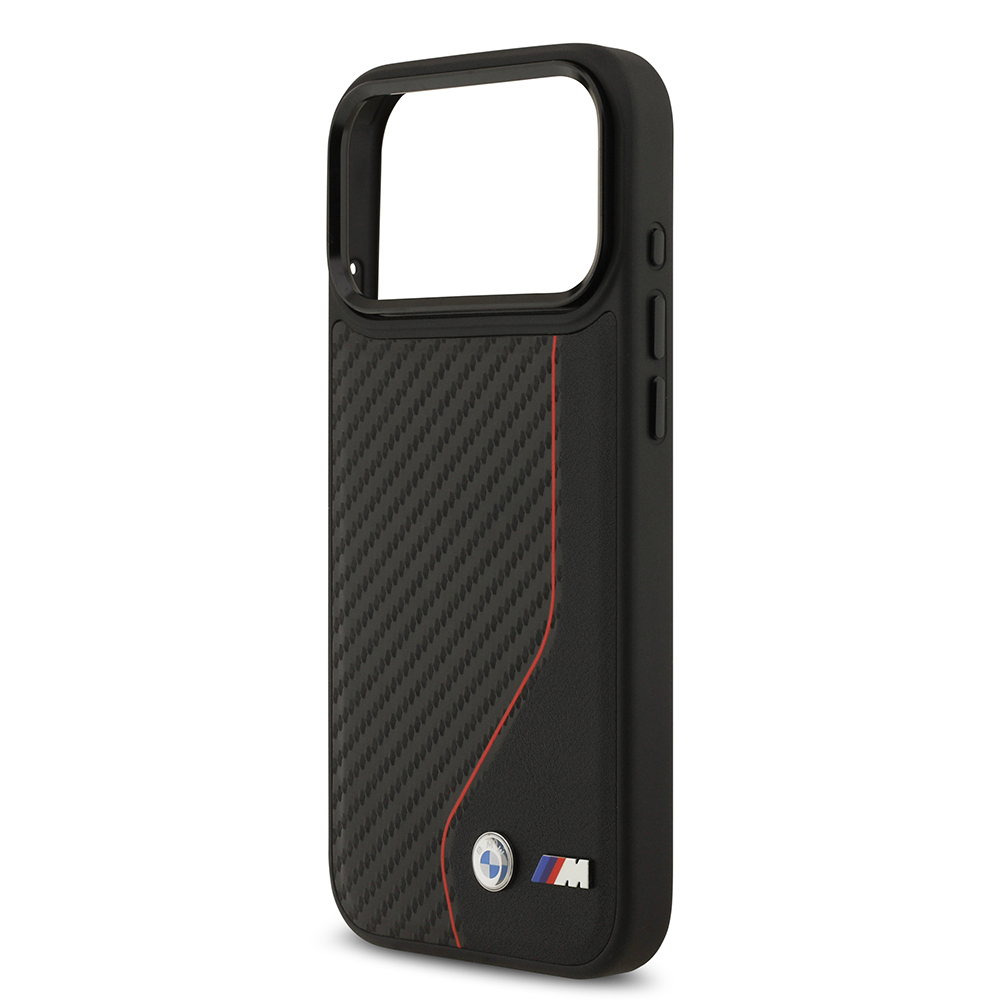 Apple iPhone 17 Pro Max Kılıf BMW Orjinal Lisanslı M-safe Şarj Özellikli Metal BMW ve M Logolu PU Karbon Tasarımlı Kapak - 14