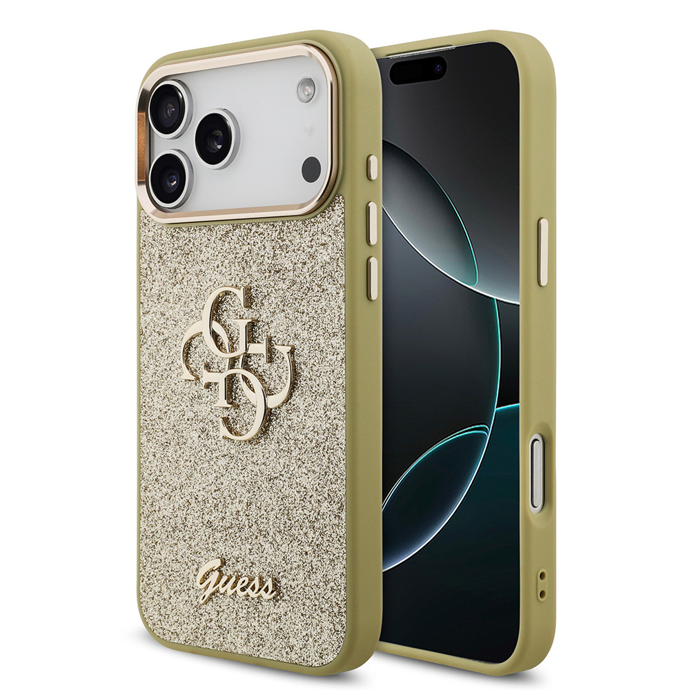 Apple iPhone 17 Pro Max Kılıf Guess Orjinal Lisanslı 4G Büyük Metal Kamera Çerçeveli ve Logolu Glitter Kapak - 4