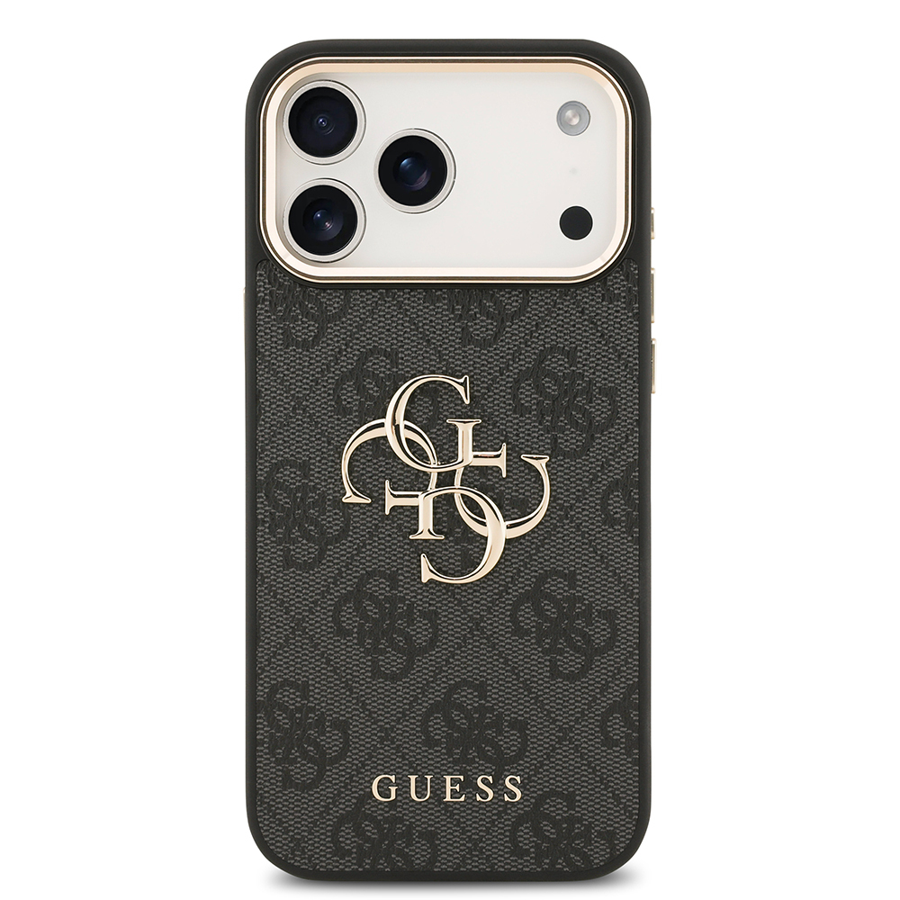 Apple iPhone 17 Pro Max Kılıf Guess Orjinal Lisanslı Gold Metal Kamera Çerçeveli 4G Desenli Metal Büyük 4G ve Yazı Logolu Kapak - 5