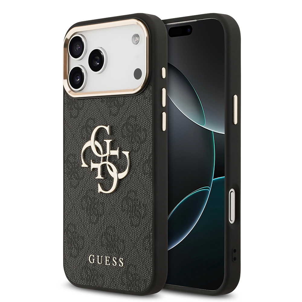 Apple iPhone 17 Pro Max Kılıf Guess Orjinal Lisanslı Gold Metal Kamera Çerçeveli 4G Desenli Metal Büyük 4G ve Yazı Logolu Kapak - 2