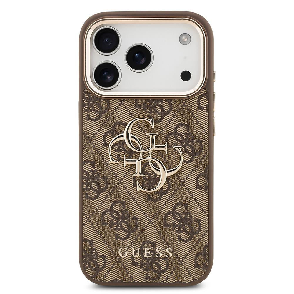 Apple iPhone 17 Pro Max Kılıf Guess Orjinal Lisanslı Gold Metal Kamera Çerçeveli 4G Desenli Metal Büyük 4G ve Yazı Logolu Kapak - 12