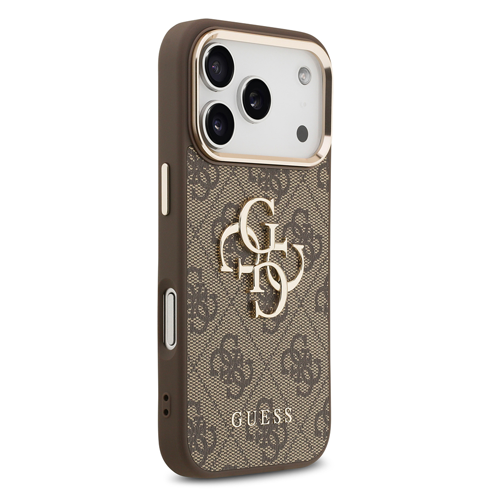 Apple iPhone 17 Pro Max Kılıf Guess Orjinal Lisanslı Gold Metal Kamera Çerçeveli 4G Desenli Metal Büyük 4G ve Yazı Logolu Kapak - 13
