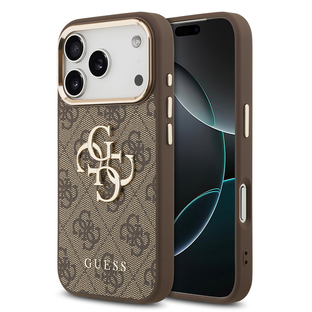 Apple iPhone 17 Pro Max Kılıf Guess Orjinal Lisanslı Gold Metal Kamera Çerçeveli 4G Desenli Metal Büyük 4G ve Yazı Logolu Kapak - 3