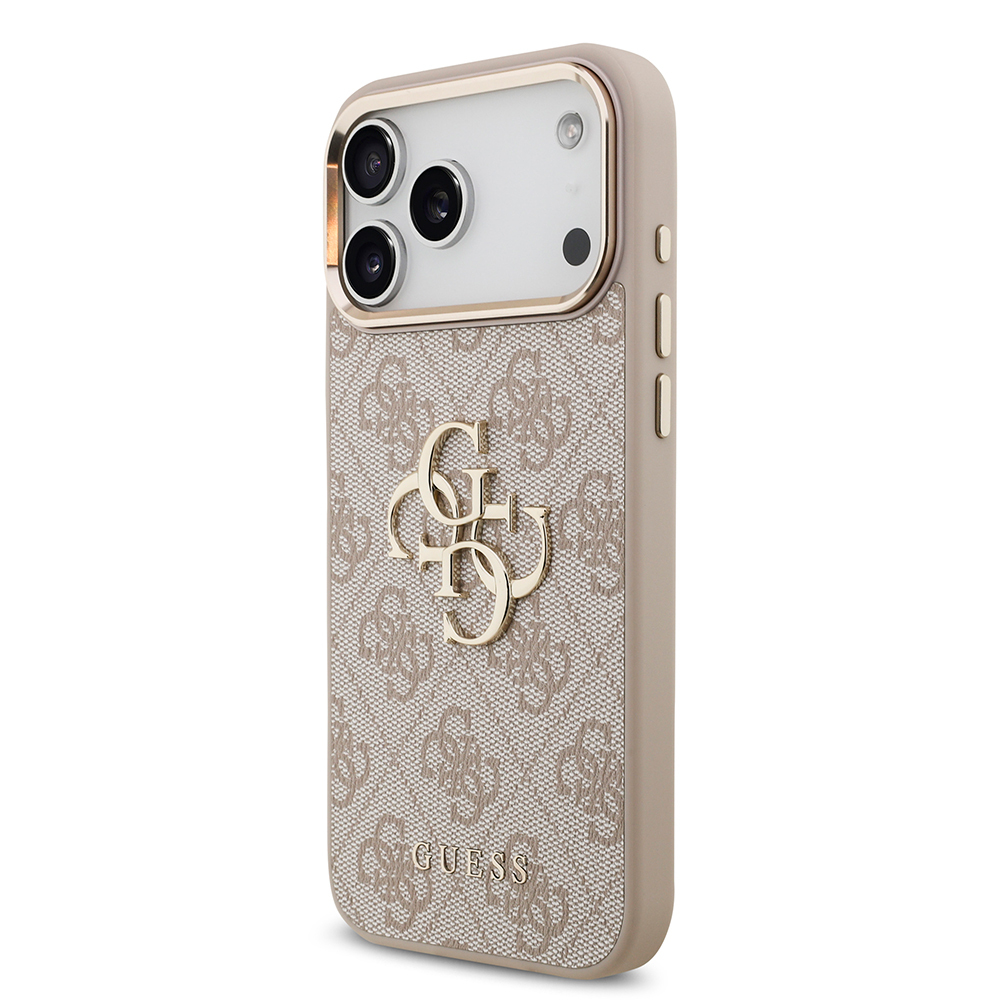 Apple iPhone 17 Pro Max Kılıf Guess Orjinal Lisanslı Gold Metal Kamera Çerçeveli 4G Desenli Metal Büyük 4G ve Yazı Logolu Kapak - 19