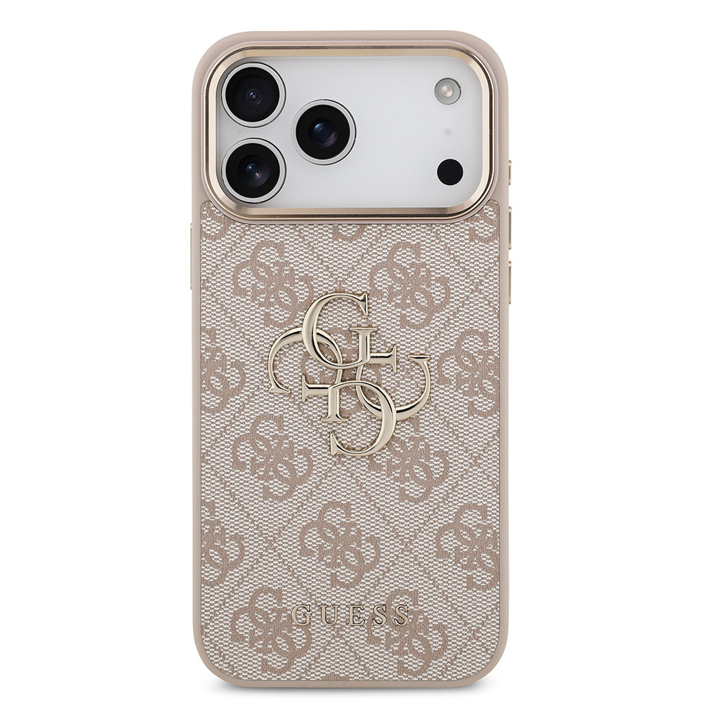 Apple iPhone 17 Pro Max Kılıf Guess Orjinal Lisanslı Gold Metal Kamera Çerçeveli 4G Desenli Metal Büyük 4G ve Yazı Logolu Kapak - 20