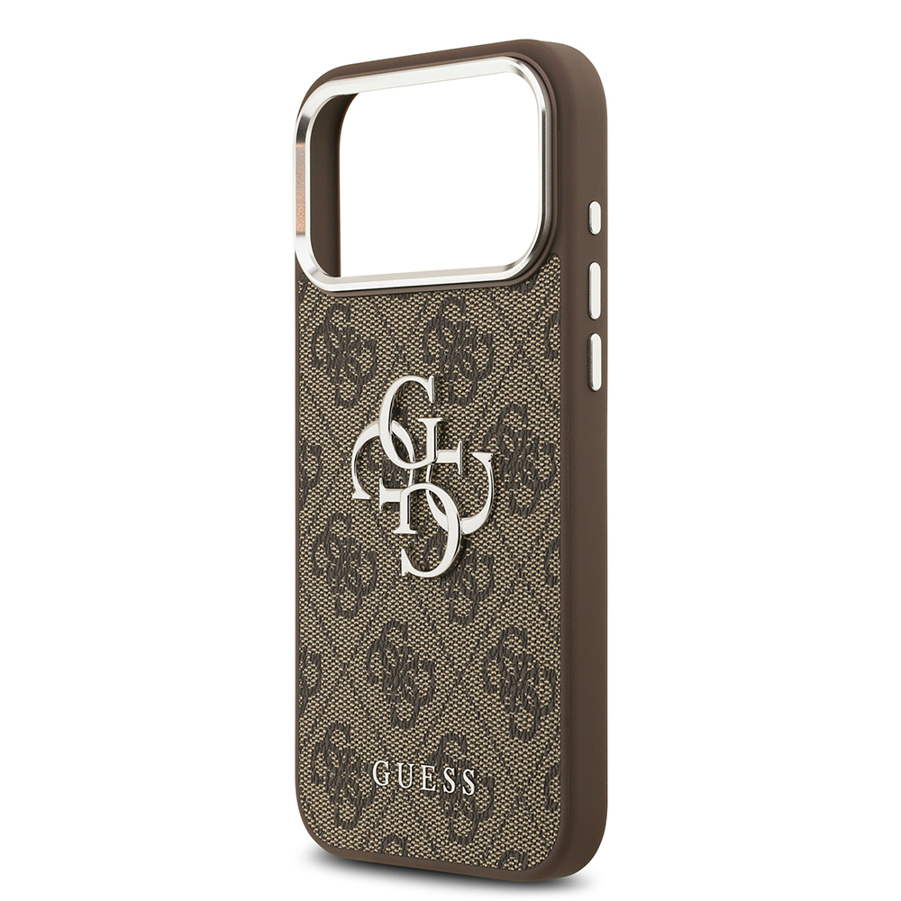 Apple iPhone 17 Pro Max Kılıf Guess Orjinal Lisanslı Gümüş Metal Kamera Çerçeveli 4G Desenli Metal Büyük 4G ve Yazı Logolu Kapak - 14