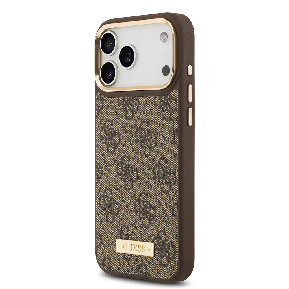 Apple iPhone 17 Pro Max Kılıf Guess Orjinal Lisanslı M-safe Şarj Özellikli 4G Desenli PU Metal Plaka Klasik Logolu Kapak - 10