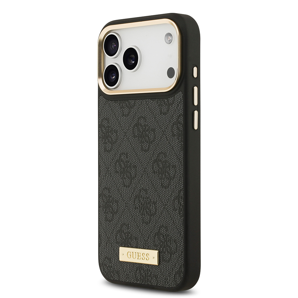 Apple iPhone 17 Pro Max Kılıf Guess Orjinal Lisanslı M-safe Şarj Özellikli 4G Desenli PU Metal Plaka Klasik Logolu Kapak - 11