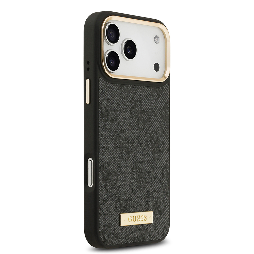 Apple iPhone 17 Pro Max Kılıf Guess Orjinal Lisanslı M-safe Şarj Özellikli 4G Desenli PU Metal Plaka Klasik Logolu Kapak - 13