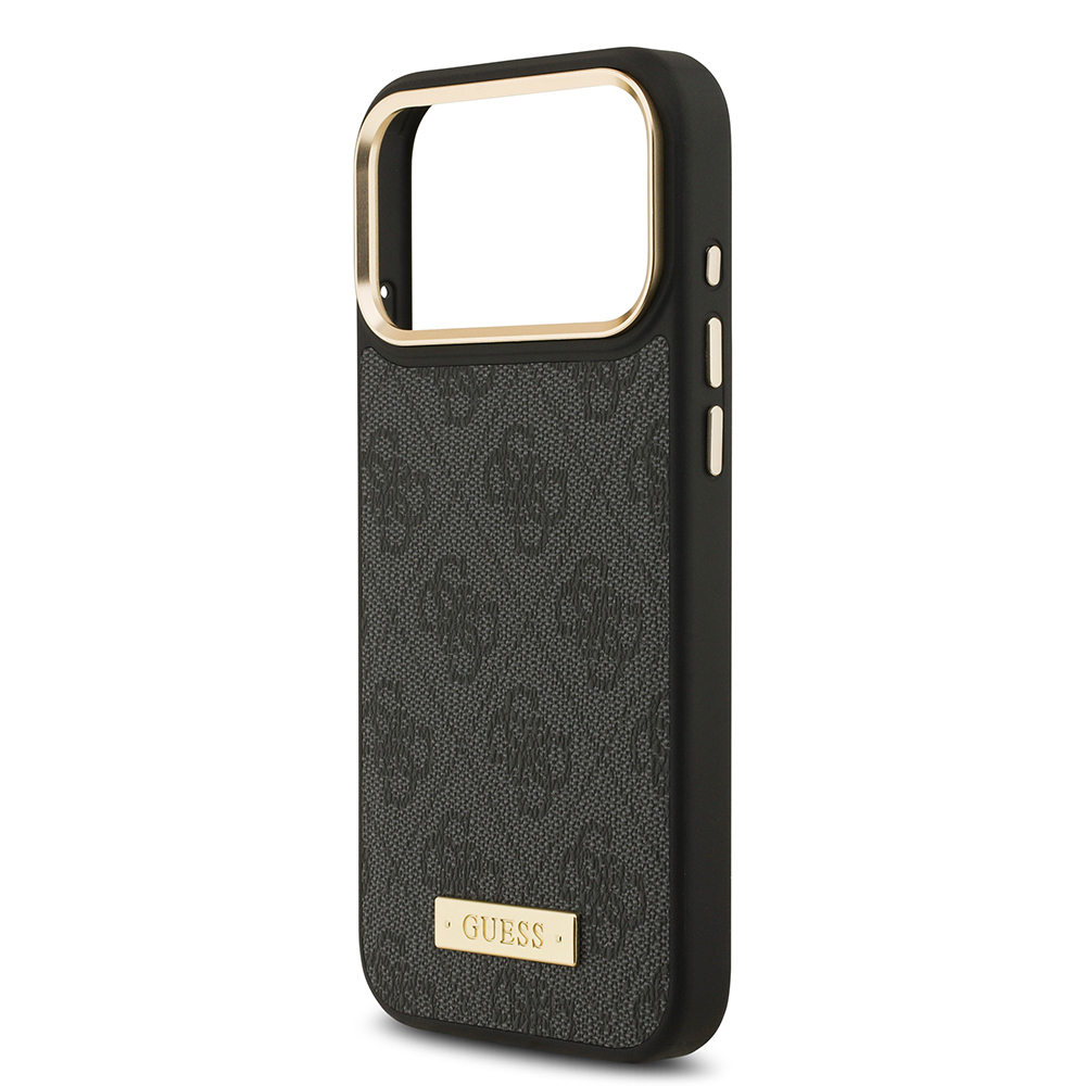 Apple iPhone 17 Pro Max Kılıf Guess Orjinal Lisanslı M-safe Şarj Özellikli 4G Desenli PU Metal Plaka Klasik Logolu Kapak - 15