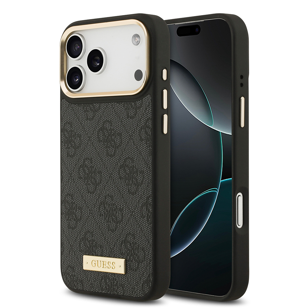 Apple iPhone 17 Pro Max Kılıf Guess Orjinal Lisanslı M-safe Şarj Özellikli 4G Desenli PU Metal Plaka Klasik Logolu Kapak - 3