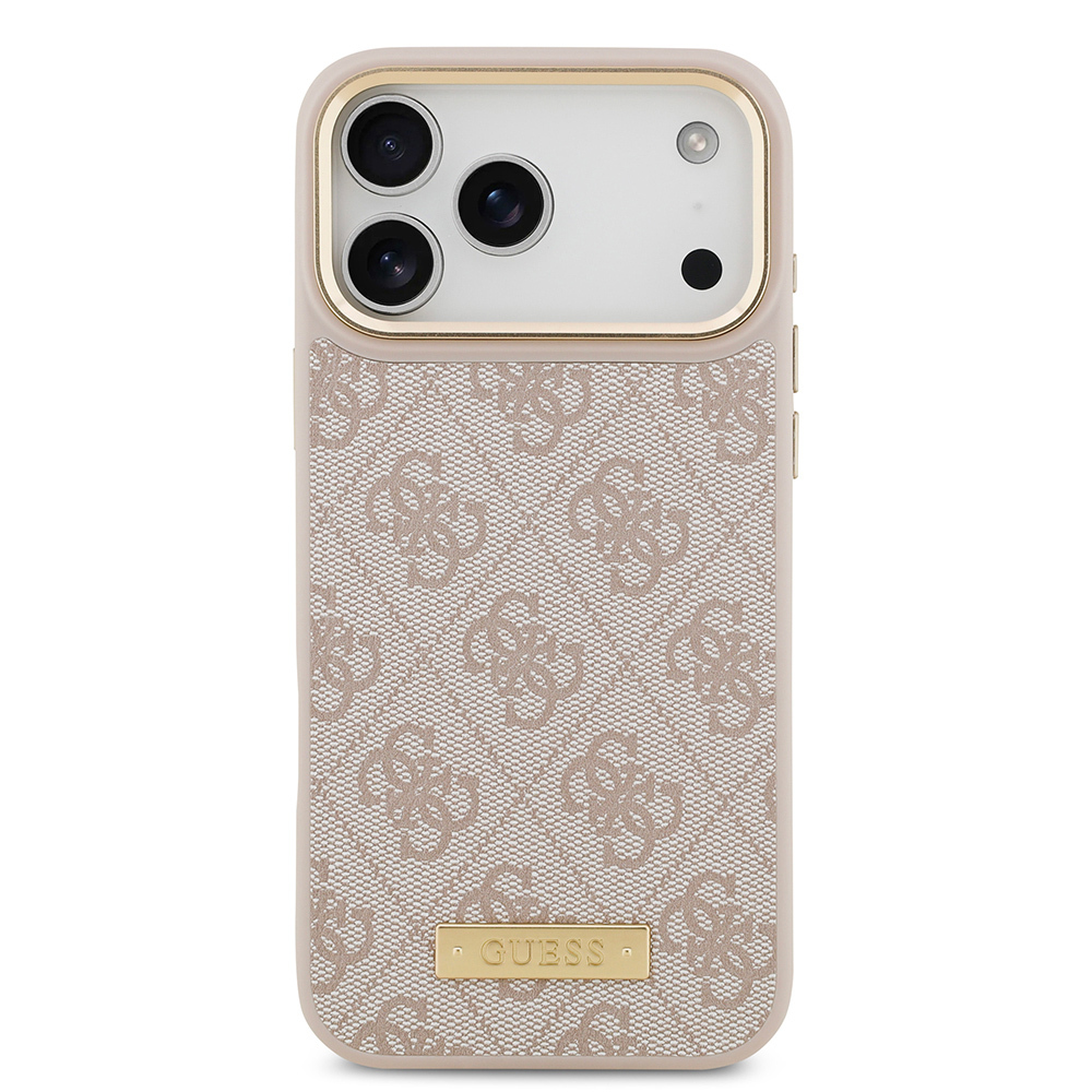 Apple iPhone 17 Pro Max Kılıf Guess Orjinal Lisanslı M-safe Şarj Özellikli 4G Desenli PU Metal Plaka Klasik Logolu Kapak - 18