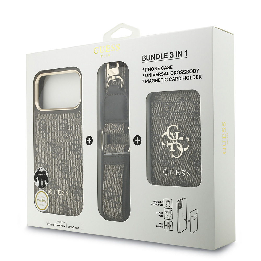 Apple iPhone 17 Pro Max Kılıf Guess Orjinal Lisanslı M-safe Şarj Özellikli Askılı ve 4G Logo Kartlıklı Kapak - 24