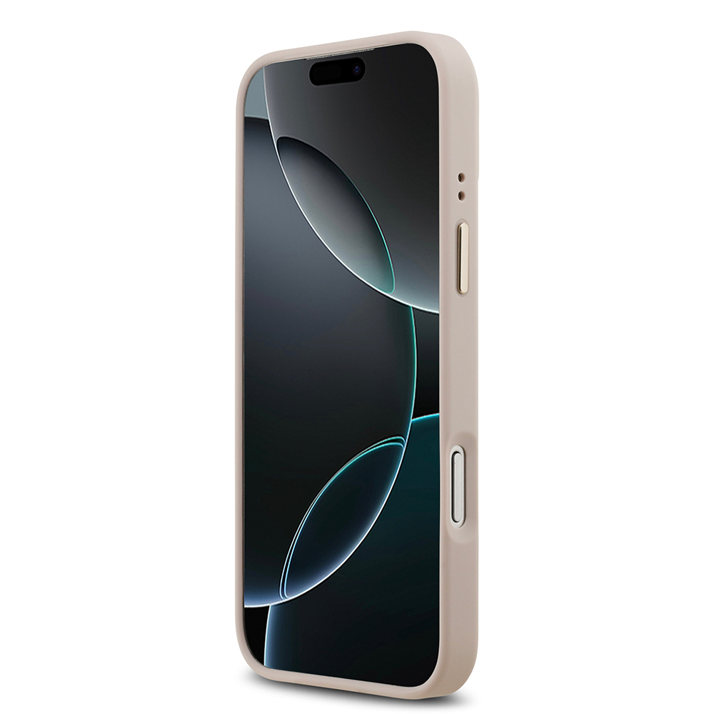 Apple iPhone 17 Pro Max Kılıf Guess Orjinal Lisanslı M-safe Şarj Özellikli Gold Metal Kamera Çerçeveli PU Deri 4G Desenli Yazı Logolu Kapak - 5