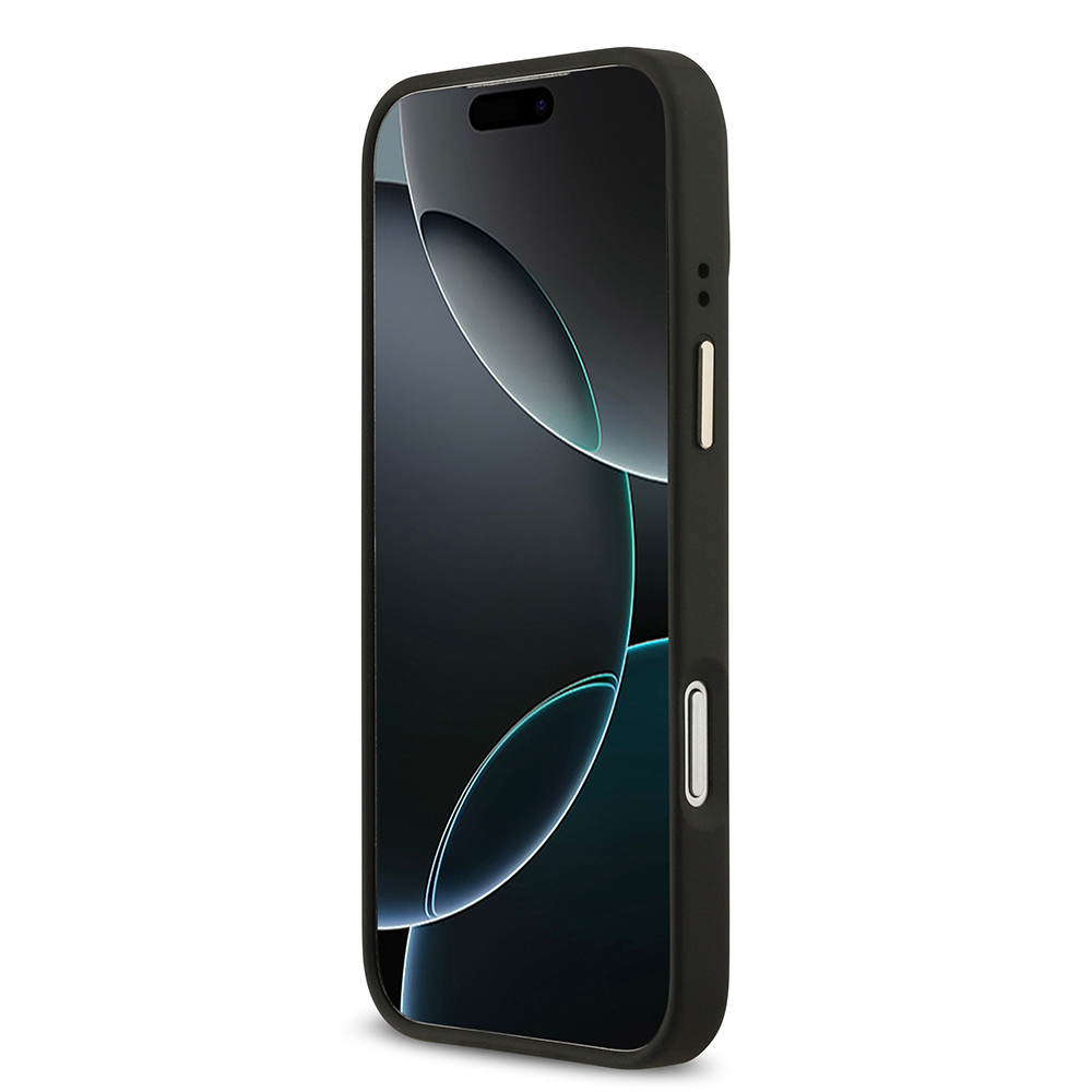 Apple iPhone 17 Pro Max Kılıf Guess Orjinal Lisanslı M-safe Şarj Özellikli Gold Metal Kamera Çerçeveli PU Deri 4G Desenli Yazı Logolu Kapak - 12