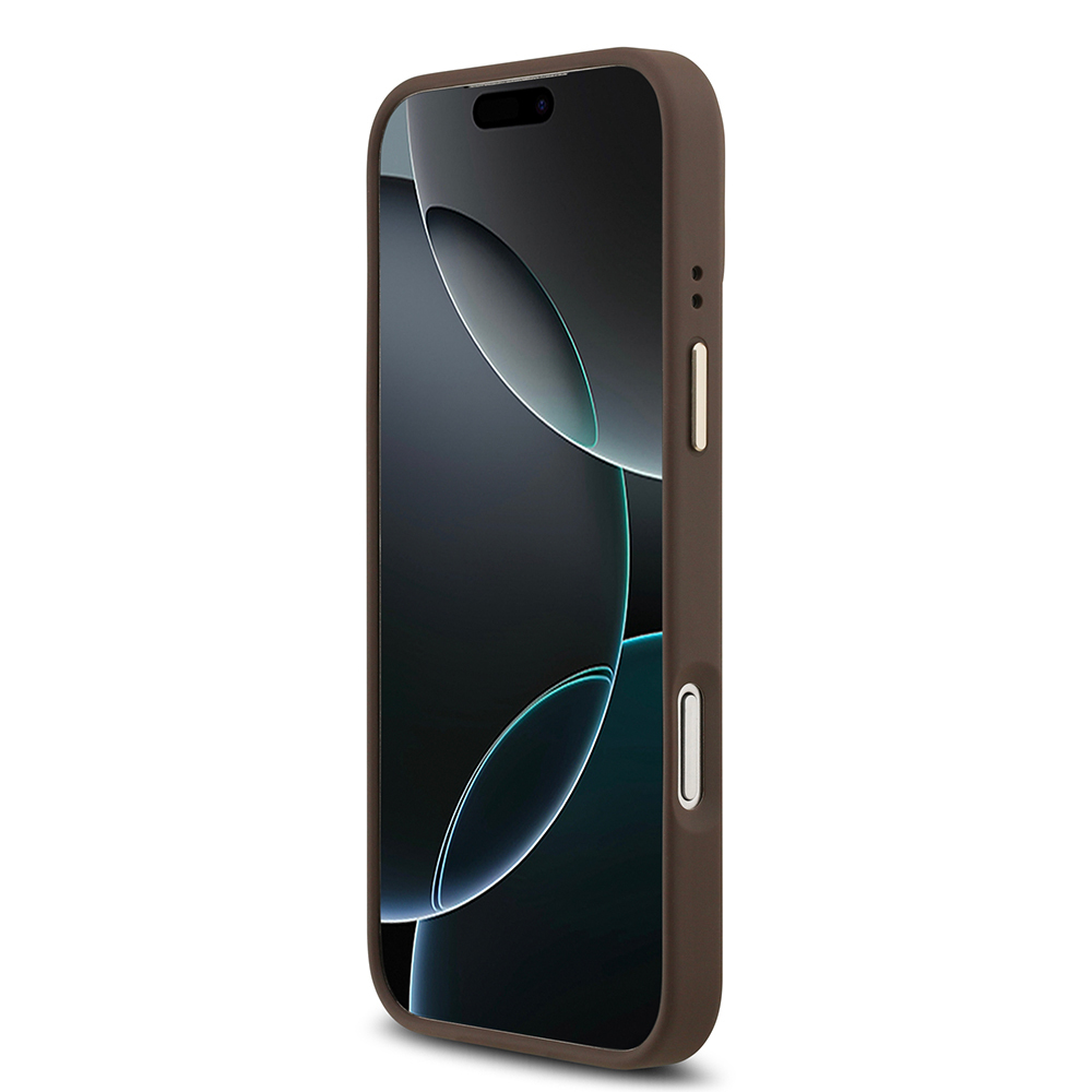 Apple iPhone 17 Pro Max Kılıf Guess Orjinal Lisanslı M-safe Şarj Özellikli Gold Metal Kamera Çerçeveli PU Deri 4G Desenli Yazı Logolu Kapak - 20