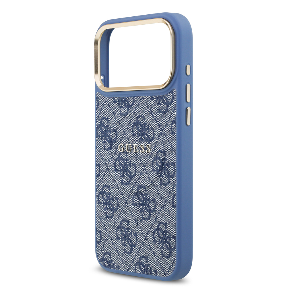 Apple iPhone 17 Pro Max Kılıf Guess Orjinal Lisanslı M-safe Şarj Özellikli Gold Metal Kamera Çerçeveli PU Deri 4G Desenli Yazı Logolu Kapak - 31