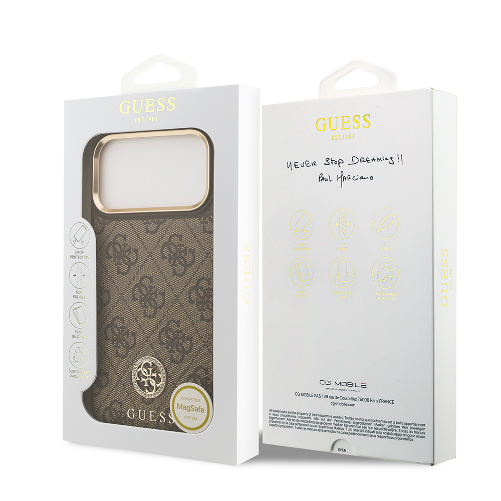 Apple iPhone 17 Pro Max Kılıf Guess Orjinal Lisanslı M-safe Şarj Özellikli Gold Metal Kamera Çerçeveli Taşlı 4G Logolu Kapak - 16