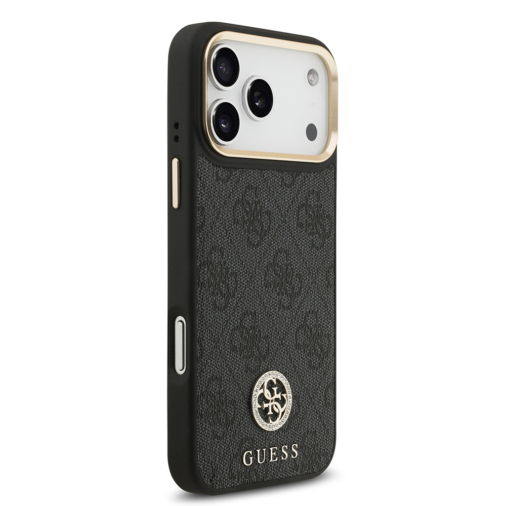 Apple iPhone 17 Pro Max Kılıf Guess Orjinal Lisanslı M-safe Şarj Özellikli Gold Metal Kamera Çerçeveli Taşlı 4G Logolu Kapak - 12