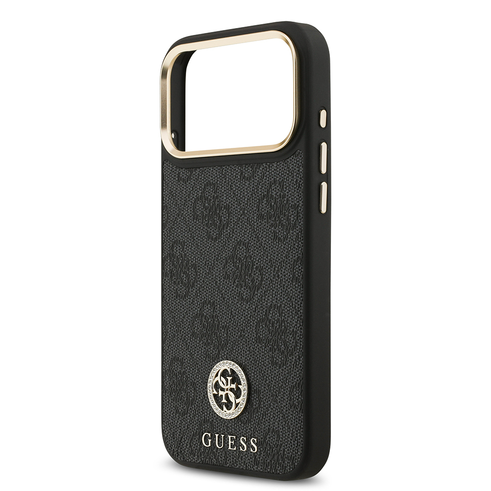 Apple iPhone 17 Pro Max Kılıf Guess Orjinal Lisanslı M-safe Şarj Özellikli Gold Metal Kamera Çerçeveli Taşlı 4G Logolu Kapak - 14