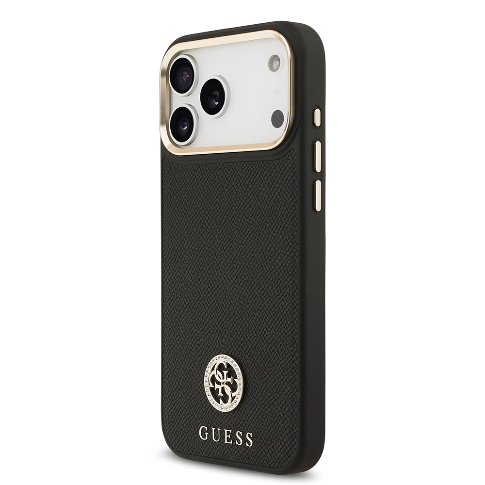 Apple iPhone 17 Pro Max Kılıf Guess Orjinal Lisanslı M-safe Şarj Özellikli Grained Yazı ve Taşlı 4G Logolu Kapak - 4