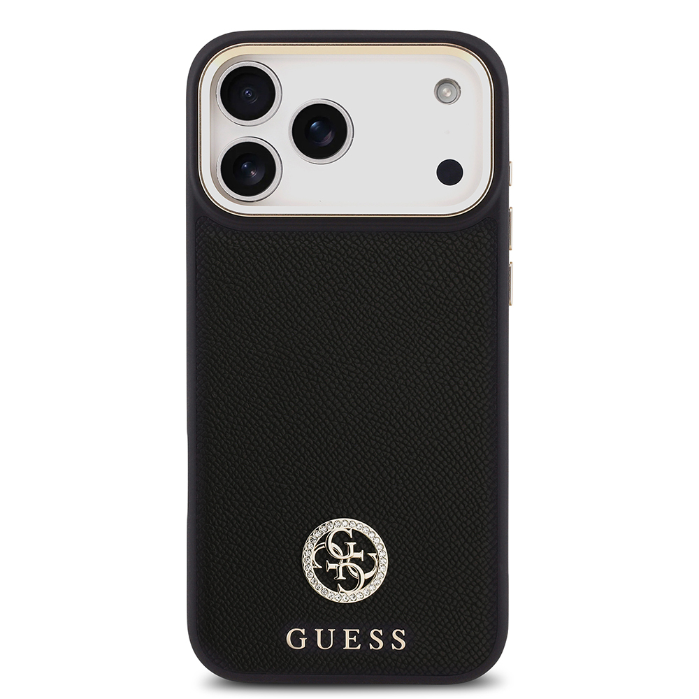 Apple iPhone 17 Pro Max Kılıf Guess Orjinal Lisanslı M-safe Şarj Özellikli Grained Yazı ve Taşlı 4G Logolu Kapak - 5