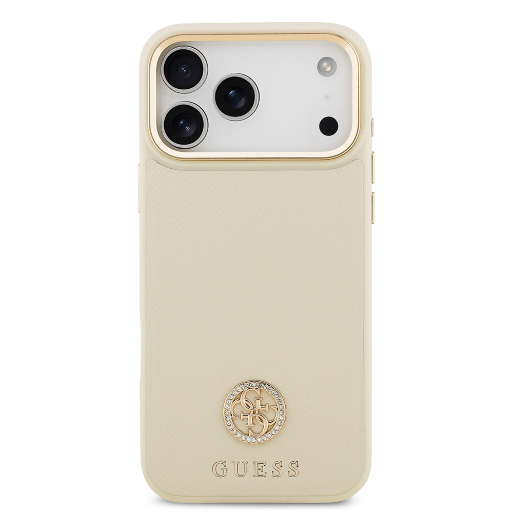 Apple iPhone 17 Pro Max Kılıf Guess Orjinal Lisanslı M-safe Şarj Özellikli Grained Yazı ve Taşlı 4G Logolu Kapak - 13