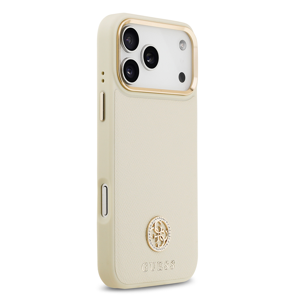 Apple iPhone 17 Pro Max Kılıf Guess Orjinal Lisanslı M-safe Şarj Özellikli Grained Yazı ve Taşlı 4G Logolu Kapak - 14
