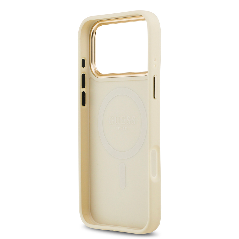 Apple iPhone 17 Pro Max Kılıf Guess Orjinal Lisanslı M-safe Şarj Özellikli Grained Yazı ve Taşlı 4G Logolu Kapak - 17