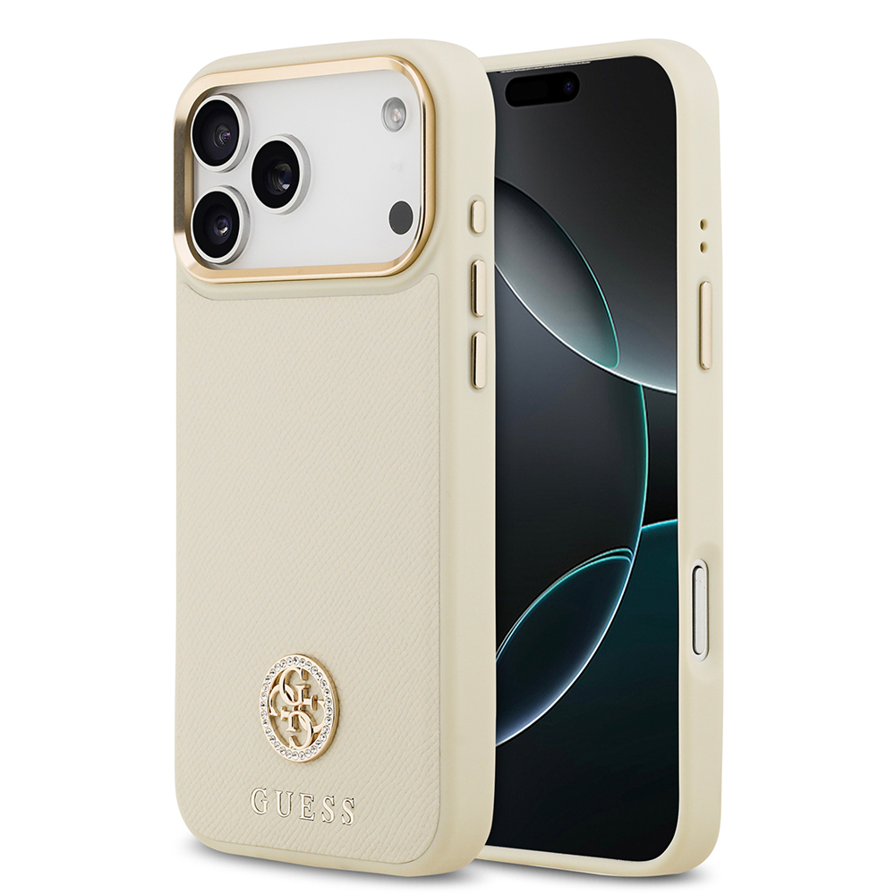Apple iPhone 17 Pro Max Kılıf Guess Orjinal Lisanslı M-safe Şarj Özellikli Grained Yazı ve Taşlı 4G Logolu Kapak - 3