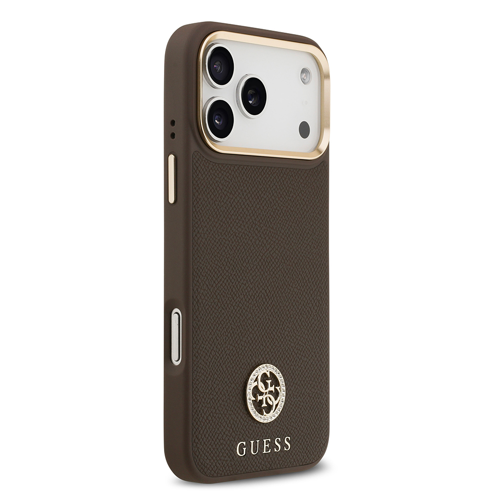 Apple iPhone 17 Pro Max Kılıf Guess Orjinal Lisanslı M-safe Şarj Özellikli Grained Yazı ve Taşlı 4G Logolu Kapak - 21