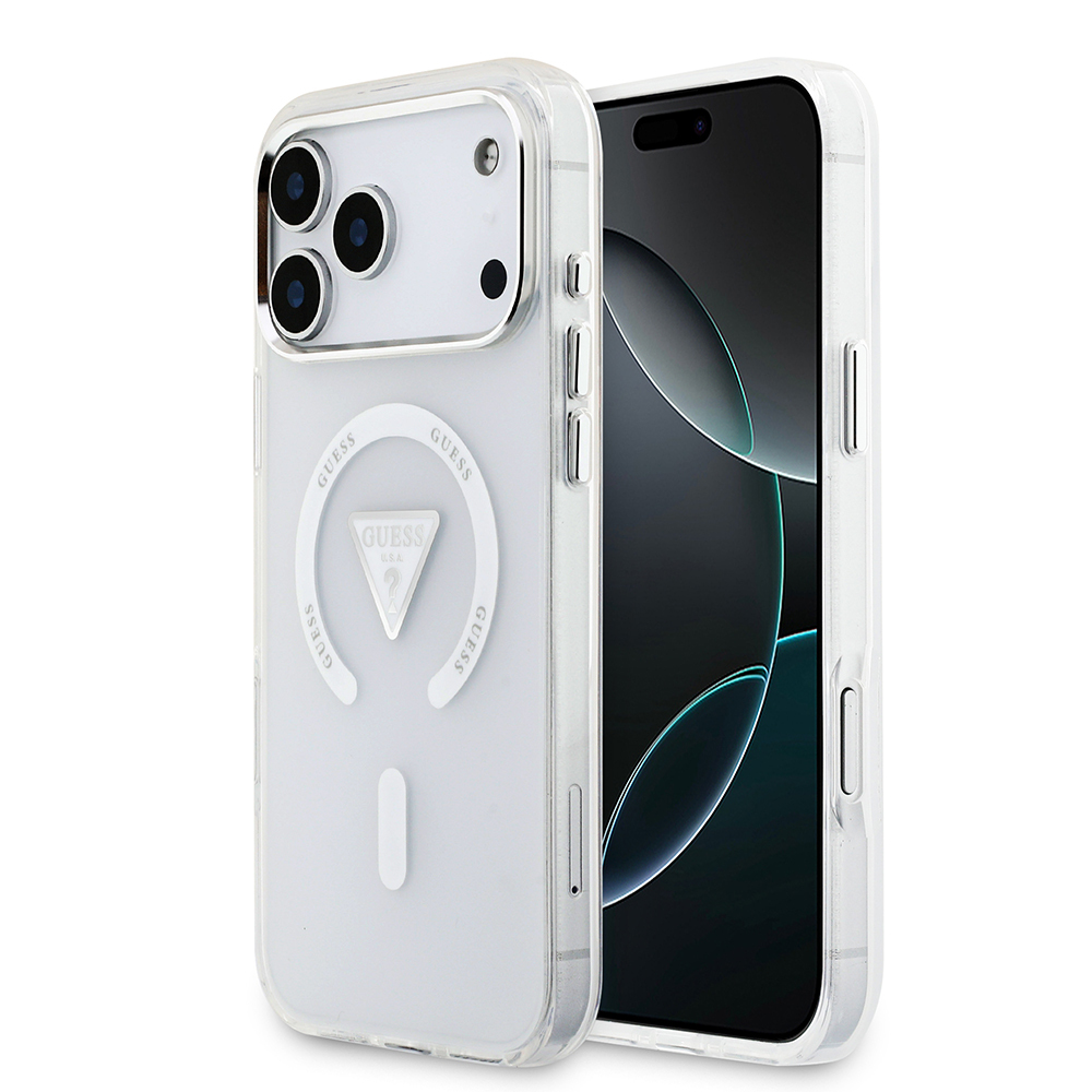 Apple iPhone 17 Pro Max Kılıf Guess Orjinal Lisanslı M-safe Şarj Özellikli IML Baskılı Üçgen Logolu Metal Kamera Çerçeveli Kapak - 1