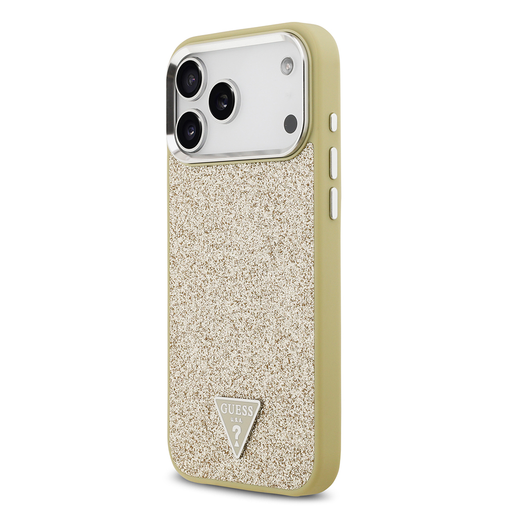 Apple iPhone 17 Pro Max Kılıf Guess Orjinal Lisanslı M-safe Şarj Özellikli Metal Kamera Çerçeveli Üçgen Logolu Glitter Kapak - 12