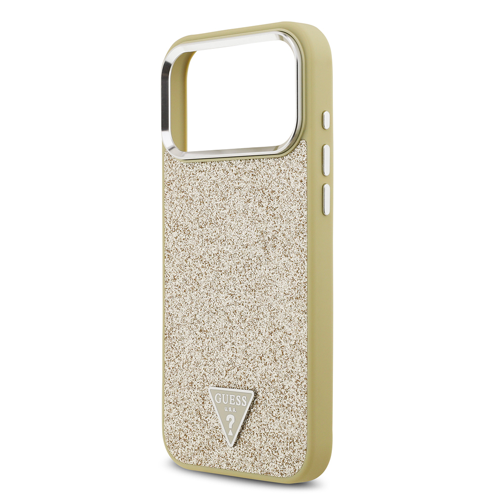 Apple iPhone 17 Pro Max Kılıf Guess Orjinal Lisanslı M-safe Şarj Özellikli Metal Kamera Çerçeveli Üçgen Logolu Glitter Kapak - 16