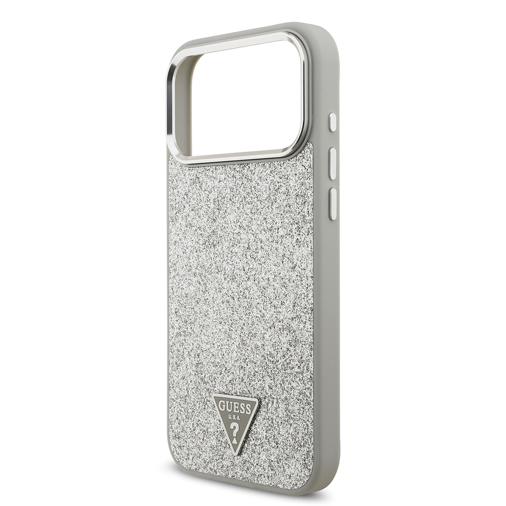 Apple iPhone 17 Pro Max Kılıf Guess Orjinal Lisanslı M-safe Şarj Özellikli Metal Kamera Çerçeveli Üçgen Logolu Glitter Kapak - 28