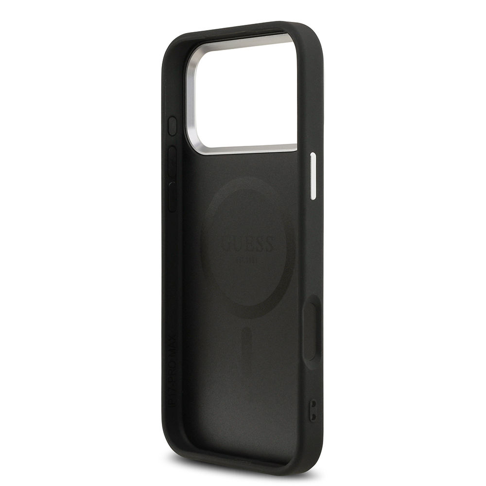 Apple iPhone 17 Pro Max Kılıf Guess Orjinal Lisanslı M-safe Şarj Özellikli PU Deri Metal Kamera Çerçeveli Üçgen Logolu Kapak - 7