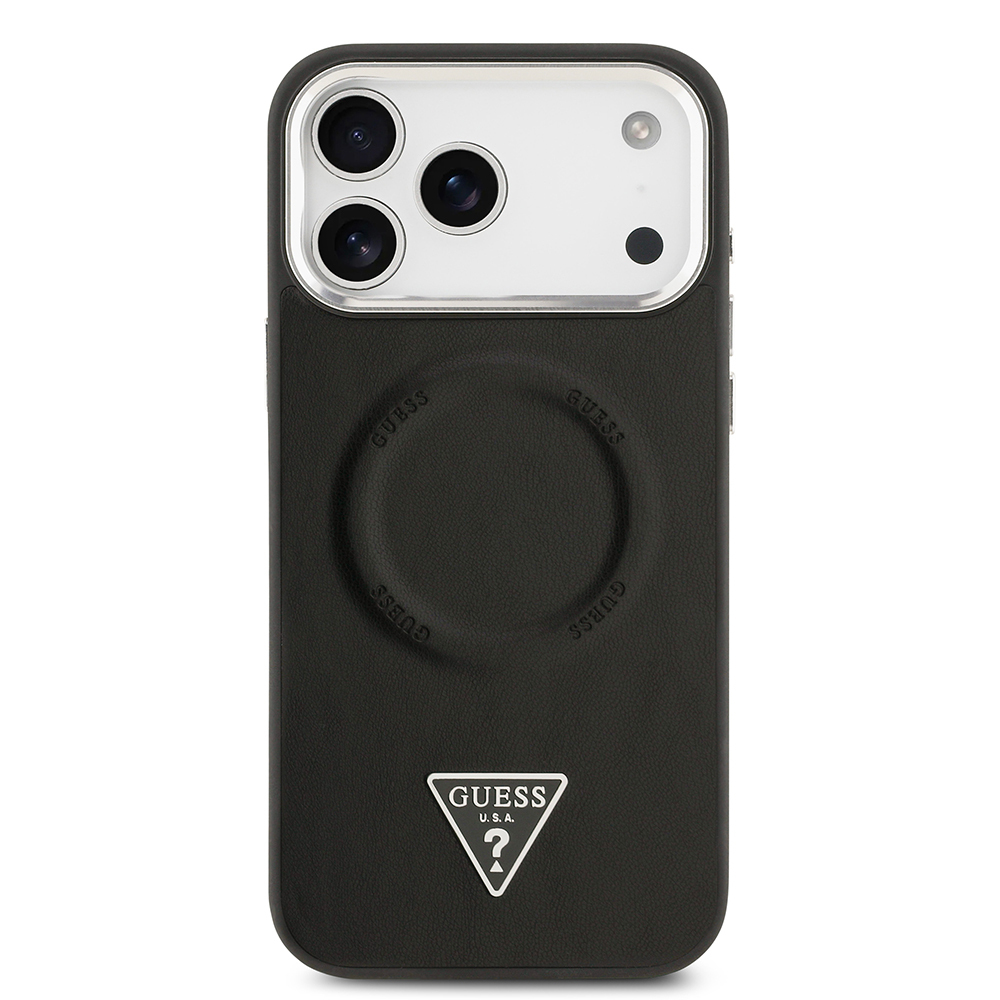 Apple iPhone 17 Pro Max Kılıf Guess Orjinal Lisanslı M-safe Şarj Özellikli PU Deri Metal Kamera Çerçeveli Üçgen Logolu Kapak - 4